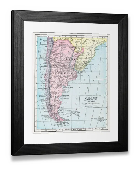 Framed Print : Map Of Chile And Argentina Framed Print : Map Of Chile And Argentina