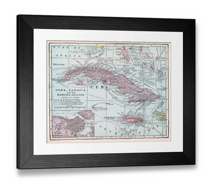 Framed Print : Map Of Cuba, Jamaica, And The Bahamas Framed Print : Map Of Cuba, Jamaica, And The Bahamas