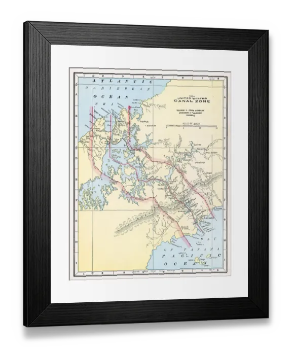 Framed Print : Map Of The Panama Canal Zone Framed Print : Map Of The Panama Canal Zone