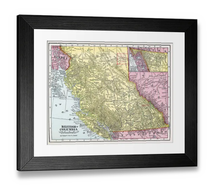 Framed Print : Map Of British Columbia Framed Print : Map Of British Columbia