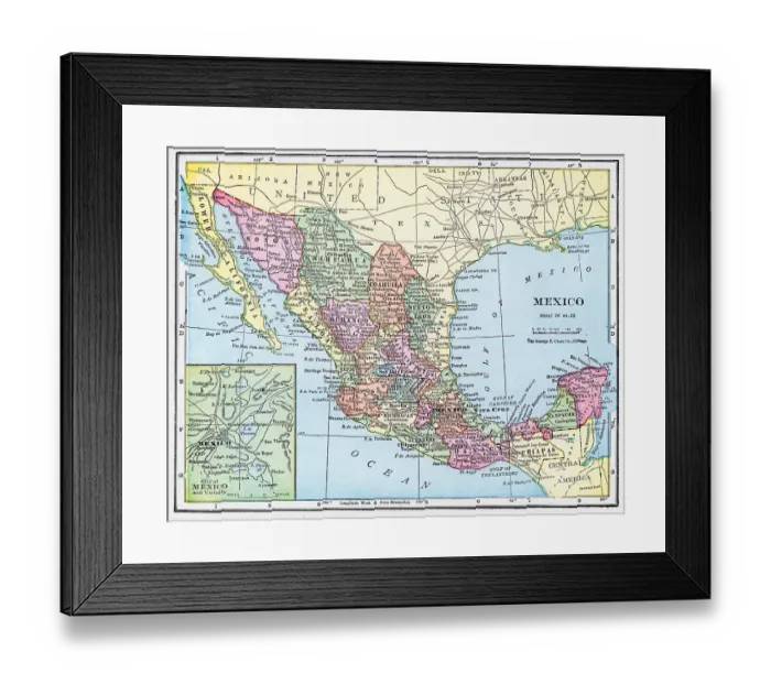 Framed Print : Map Of Mexico And Her States Framed Print : Map Of Mexico And Her States