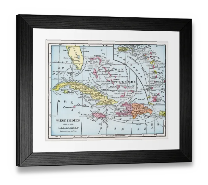 Framed Print : Map Of The West Indies Framed Print : Map Of The West Indies