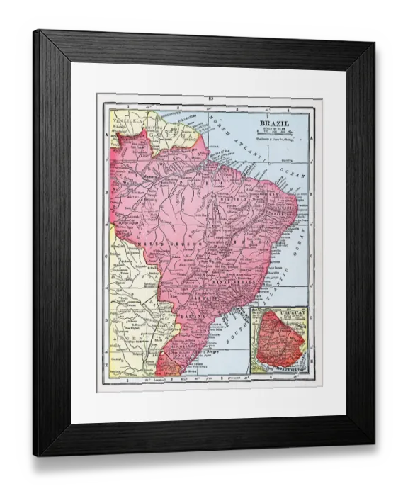Framed Print : Map Of Brazil And Uruguay Framed Print : Map Of Brazil And Uruguay
