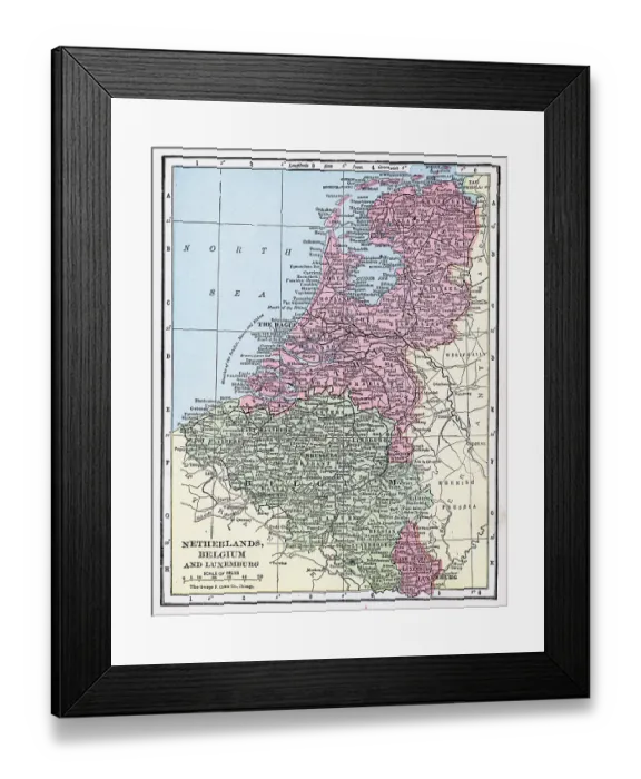 Framed Print : Map Of The Netherlands, Belgium, And Luxemburg