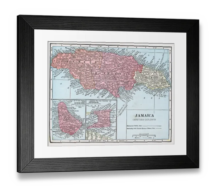 Framed Print : Map Of Jamaica, Trinidad, And Barbados Framed Print : Map Of Jamaica, Trinidad, And Barbados