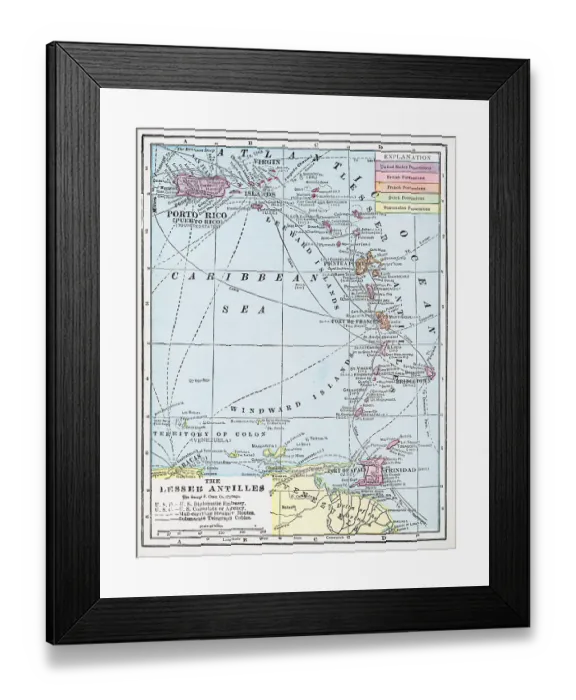 Framed Print : Map Of The Lesser Antilles