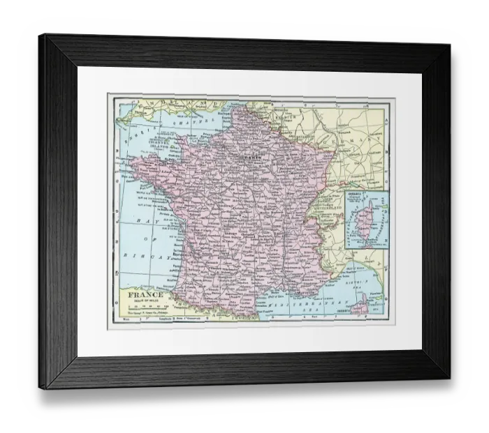 Framed Print : Map Of France And Corsica Framed Print : Map Of France And Corsica
