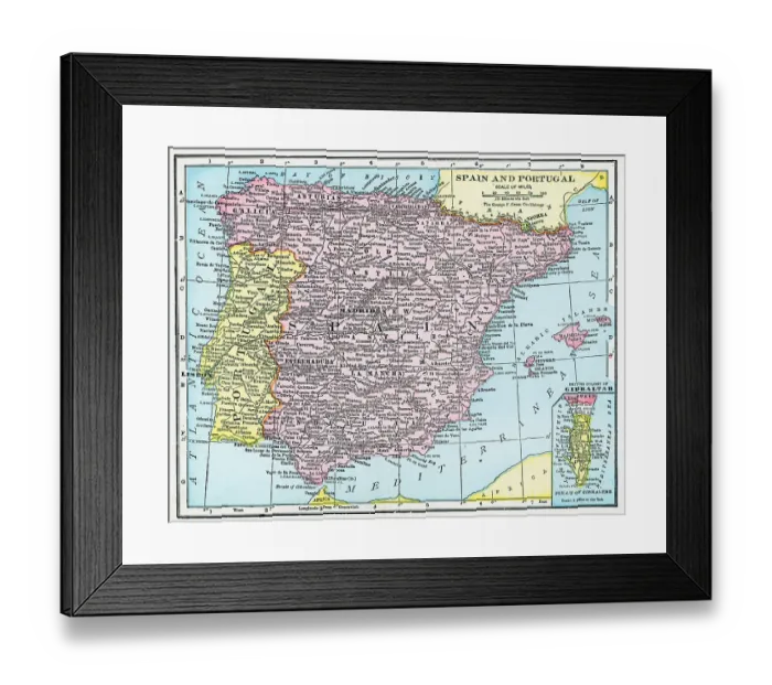 Framed Print : Map Of Spain And Portugal Framed Print : Map Of Spain And Portugal