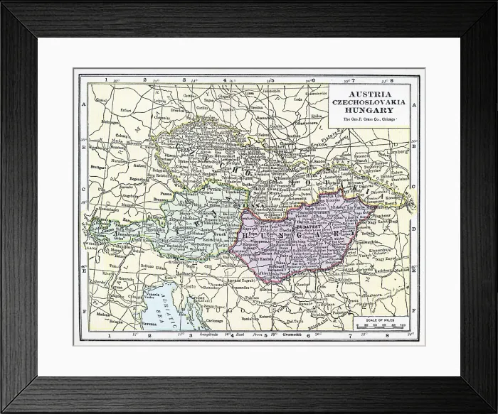 Framed Print : Map Of Austria, Czechoslovakia, And Hungary Framed Print : Map Of Austria, Czechoslovakia, And Hungary