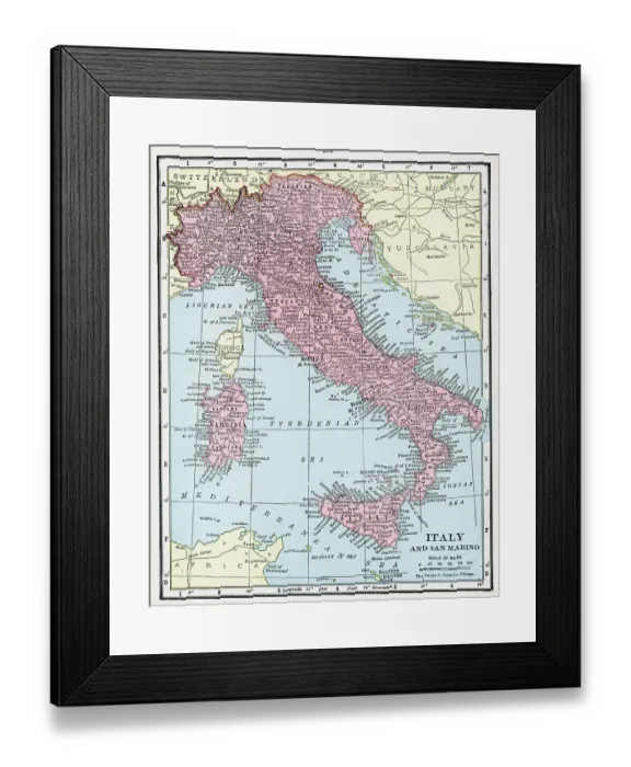 Framed Print : Map Of Italy And San Marino Framed Print : Map Of Italy And San Marino