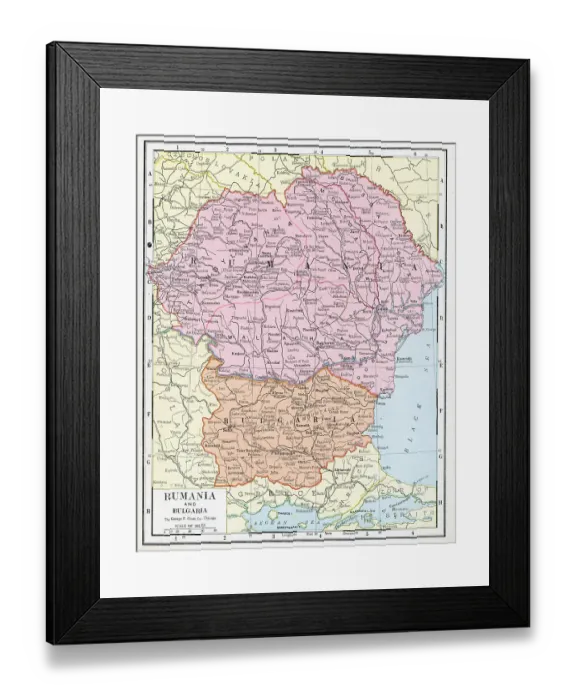 Framed Print : Map Of Romania And Bulgaria Framed Print : Map Of Romania And Bulgaria