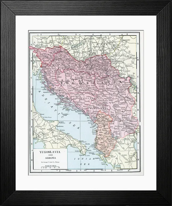Framed Print : Map Of Yugoslavia And Albania Framed Print : Map Of Yugoslavia And Albania