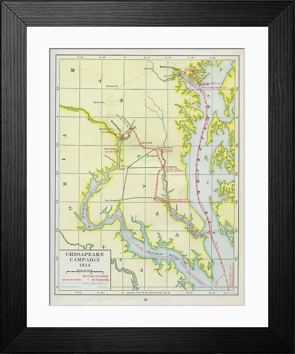 Framed Print : Map Of The Chesapeake Campaign 1814