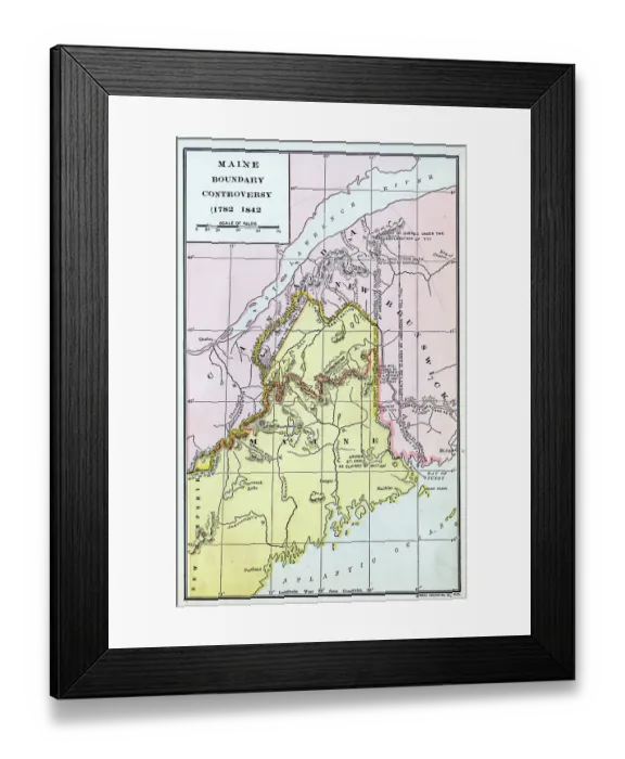 Framed Print : Map Of The Maine Boundary Controversy (1782 - 1842)