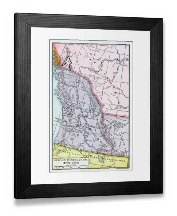 Framed Print : Map Of The Oregon Controversy (1792 - 1846) Framed Print : Map Of The Oregon Controversy (1792 - 1846)