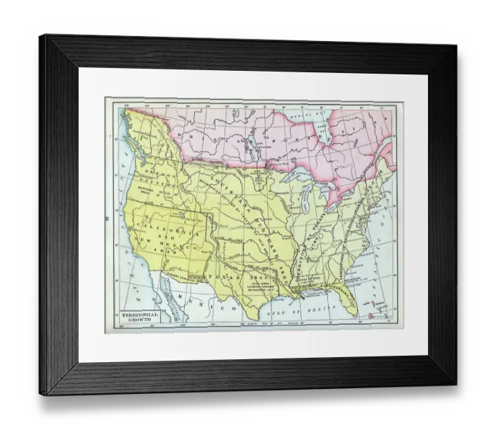 Framed Print : Map Of Territorial Growth Of The US Framed Print : Map Of Territorial Growth Of The US