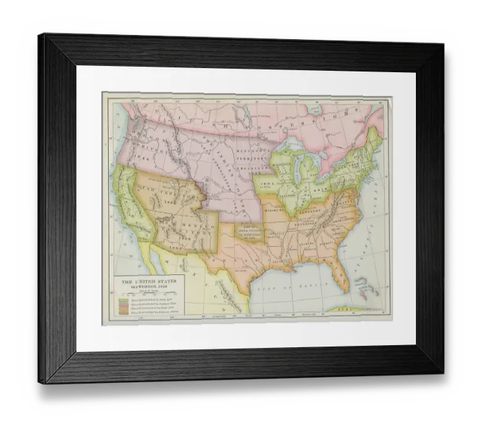 Framed Print : Map Of Slavery Prohibition In The United States Framed Print : Map Of Slavery Prohibition In The United States