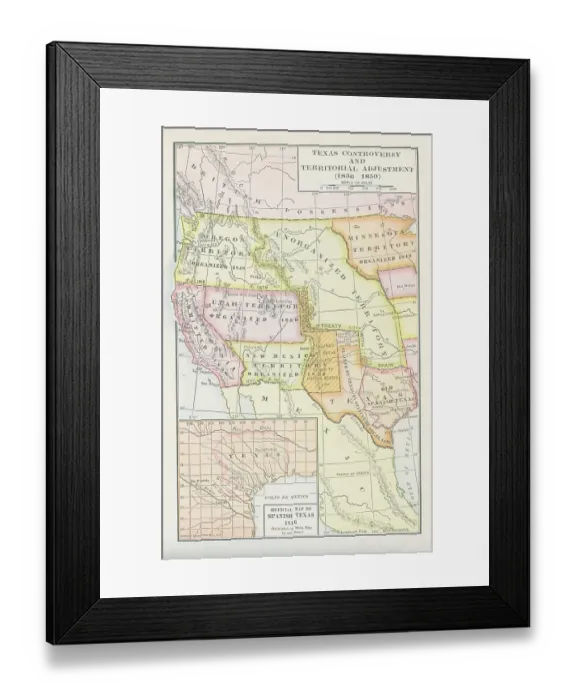 Framed Print : Map Of The Texas Controversy & Territorial Adjustment (1836 - 1850) Framed Print : Map Of The Texas Controversy & Territorial Adjustment (1836 - 1850)