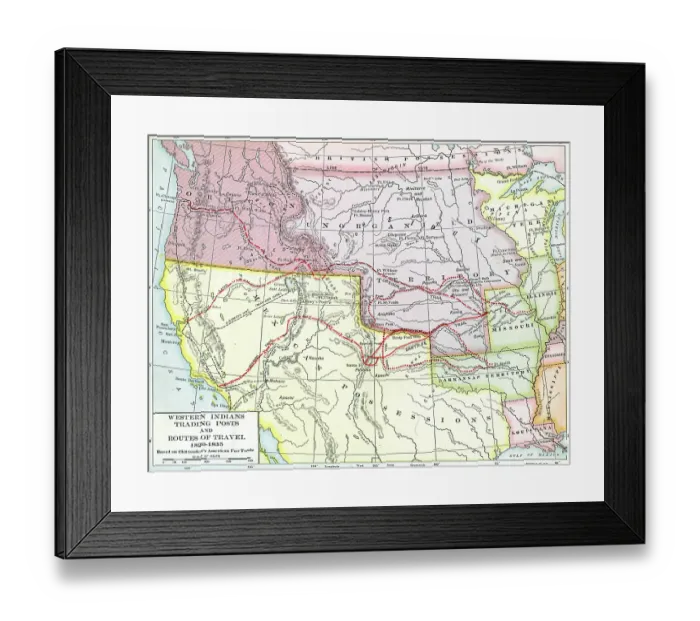 Framed Print : Native American Trading Posts & Travel Routes Framed Print : Native American Trading Posts & Travel Routes
