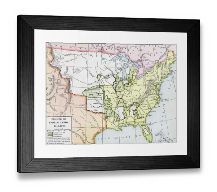 Framed Print : Map Of Land Ceded By Native American Tribes Framed Print : Map Of Land Ceded By Native American Tribes