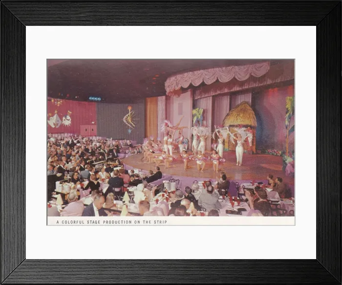 Framed Print : Vintage souvenir postcard, A Stage Production, Greetings from Las Vegas series, 1956 Framed Print : Vintage souvenir postcard, A Stage Production, Greetings from Las Vegas series, 1956