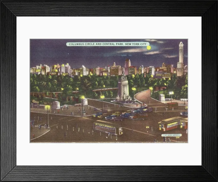 Framed Print : Vintage souvenir postcard, Columbus Circle, NYC, New York, ca 1944 Framed Print : Vintage souvenir postcard, Columbus Circle, NYC, New York, ca 1944
