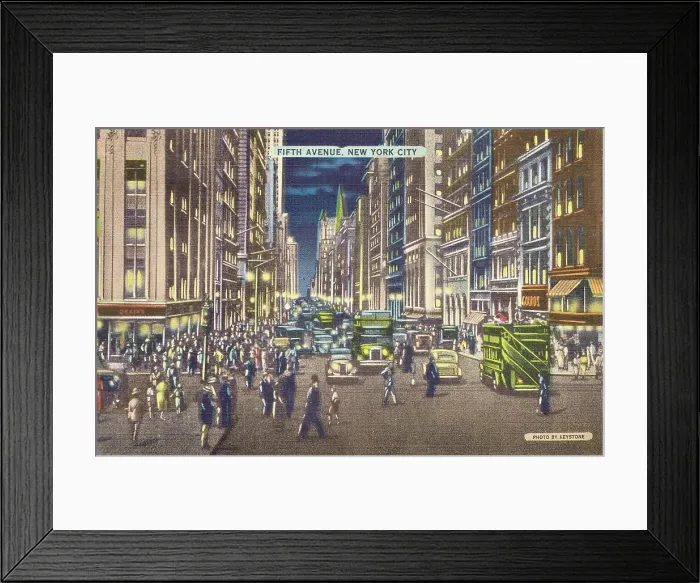 Framed Print : Vintage souvenir postcard, Fifth Avenue, NYC, New York, ca 1944 Framed Print : Vintage souvenir postcard, Fifth Avenue, NYC, New York, ca 1944