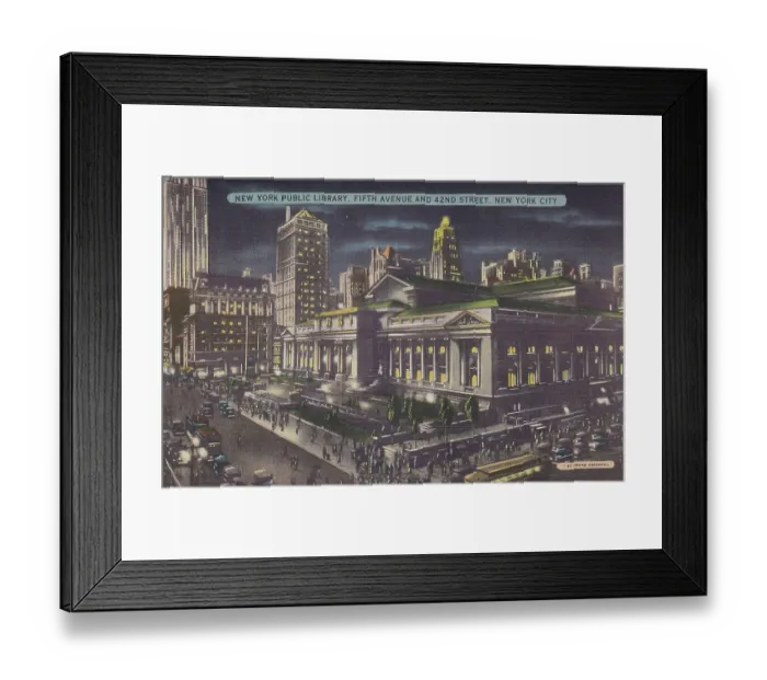 Framed Print : Vintage souvenir postcard, New York Public Library, NYC, New York, ca 1944 Framed Print : Vintage souvenir postcard, New York Public Library, NYC, New York, ca 1944