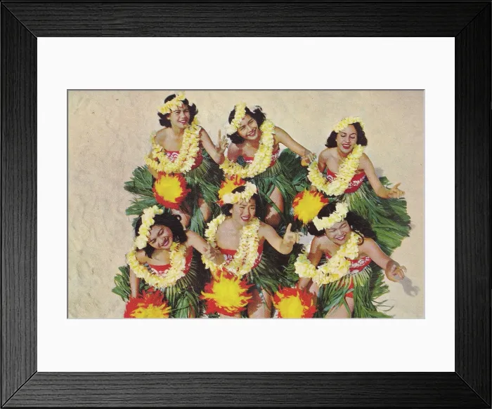 Framed Print : Vintage souvenir postcard, Hula Dancers, Hawaii, 1951 Framed Print : Vintage souvenir postcard, Hula Dancers, Hawaii, 1951