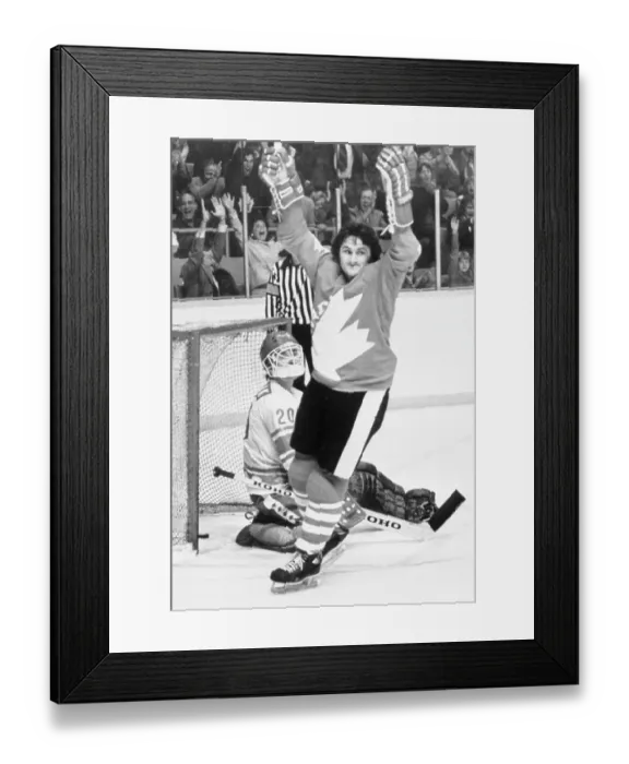 Framed Print : Gilbert Perreault Scores A Goal Against Vladislav Tretiak Framed Print : Gilbert Perreault Scores A Goal Against Vladislav Tretiak