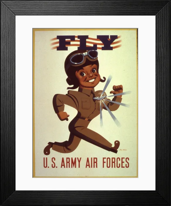 Framed Print : Fly. World War II-era poster (Stan Ekman, artist) features a broadly grinning Framed Print : Fly. World War II-era poster (Stan Ekman, artist) features a broadly grinning