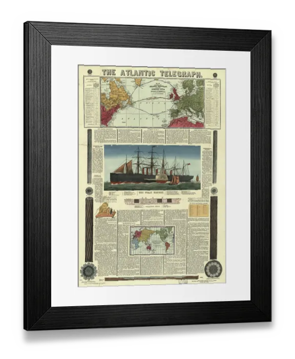 Framed Print : Bacon's Chart Of The Atlantic Telegraph