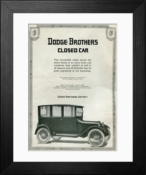 Framed Print : Ad For Dodge Brothers Closed Car Framed Print : Ad For Dodge Brothers Closed Car