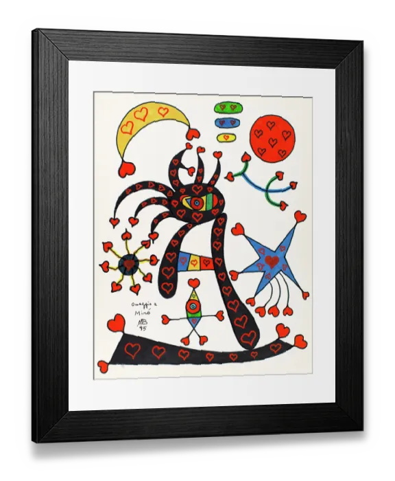 Framed Print : 'Tribute to Mir (Omaggio a Mir), by Mario De Biasi, from the 'Hearts' series, 1995, 20th Century, drawing' Framed Print : 'Tribute to Mir (Omaggio a Mir), by Mario De Biasi, from the 'Hearts' series, 1995, 20th Century, drawing'