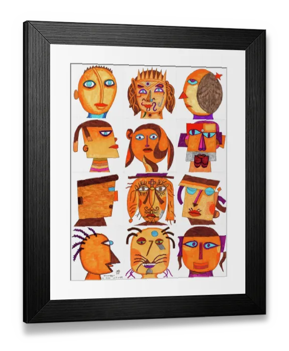 Framed Print : 'Tribute to Xul Solar (Omaggio a Xul Solar), by Mario De Biasi, from the 'Faces' series, 1999, 20th Century, drawing' Framed Print : 'Tribute to Xul Solar (Omaggio a Xul Solar), by Mario De Biasi, from the 'Faces' series, 1999, 20th Century, drawing'