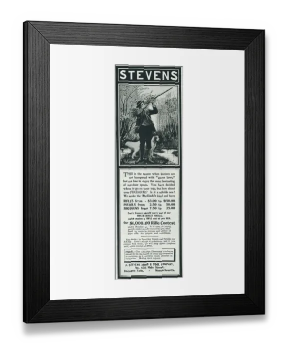Framed Print : Ad For Stevens Firearms Framed Print : Ad For Stevens Firearms