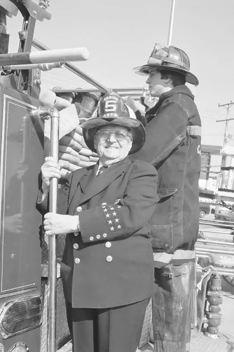 Framed Print : 100 Year Old Volunteer on Firetruck Framed Print : 100 Year Old Volunteer on Firetruck