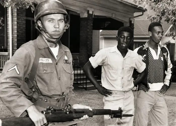 Framed Print : 101st Airborne Soldier Protecting African American Students Framed Print : 101st Airborne Soldier Protecting African American Students