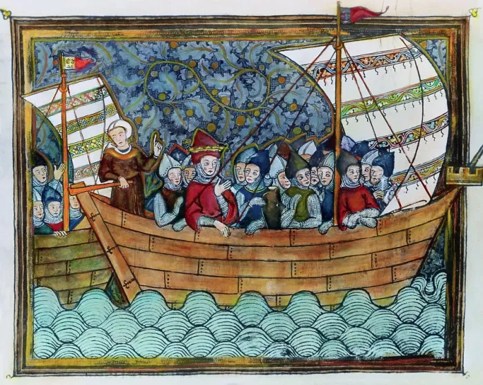 Framed Print : 13th-Century Miniature Painting of Crusaders Crossing the Bosporus