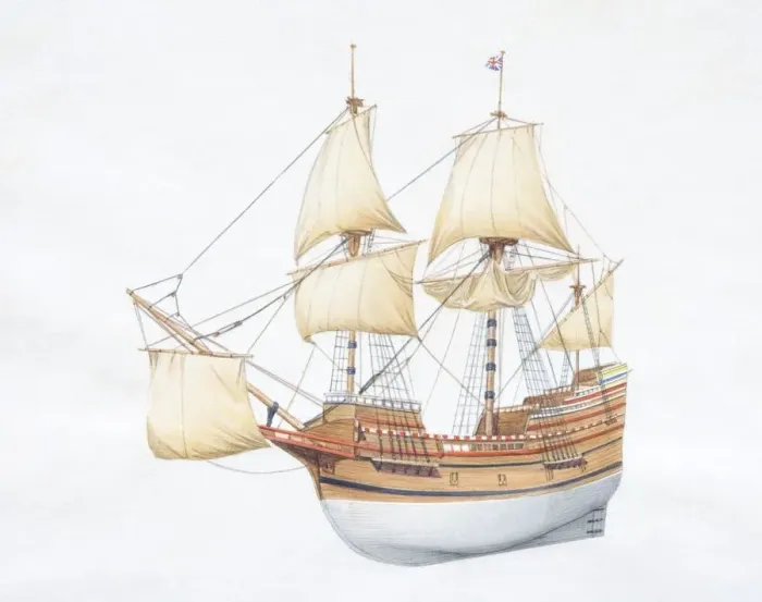 Framed Print : 1620 American wooden merchant ship with raised sails Framed Print : 1620 American wooden merchant ship with raised sails