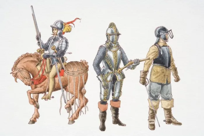 Framed Print : Three 16th century cavalrymen, front view Framed Print : Three 16th century cavalrymen, front view