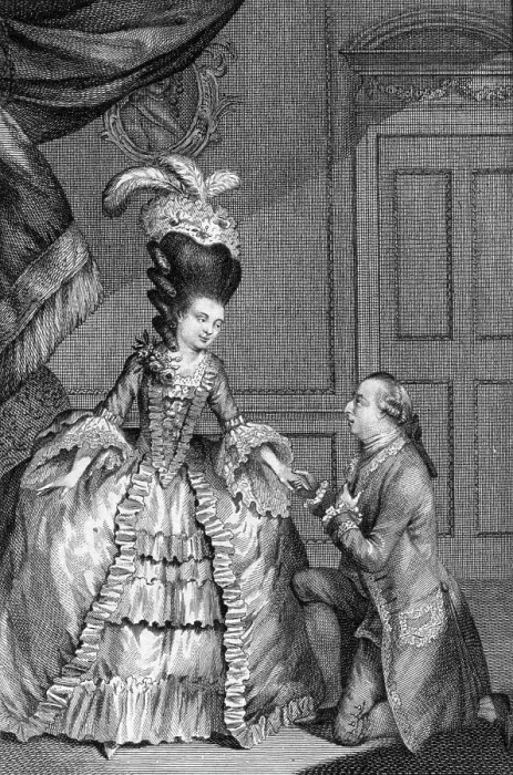 Framed Print : 1777 Engraving of a Man Proposing to a Woman Framed Print : 1777 Engraving of a Man Proposing to a Woman