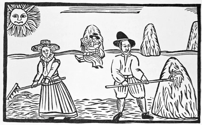 Framed Print : 17th-Century Woodcut of Couples During Harvest Framed Print : 17th-Century Woodcut of Couples During Harvest