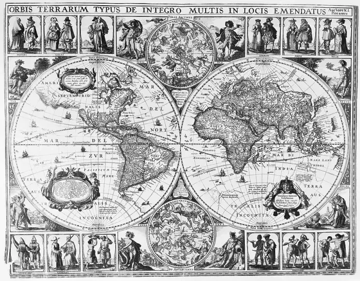 Framed Print : 17th-Century World Map by Nicholas Joanes Visscher