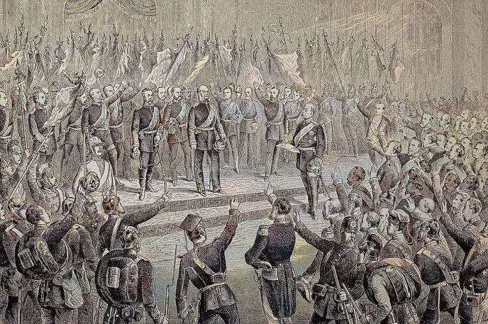 Framed Print : On 18 January 1871, the proclamation of the King of Prussia to the German Emperor took place in Versailles, France, digitally restored reproduction of a 19th century original, exact original date unknown Framed Print : On 18 January 1871, the proclamation of the King of Prussia to the German Emperor took place in Versailles, France, digitally restored reproduction of a 19th century original, exact original date unknown