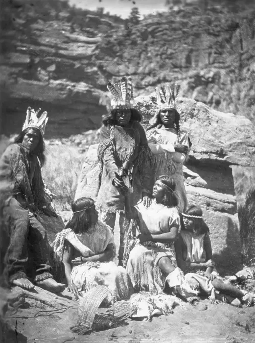 Framed Print : 1873 Stereoscope of Paiutes in Headdresses