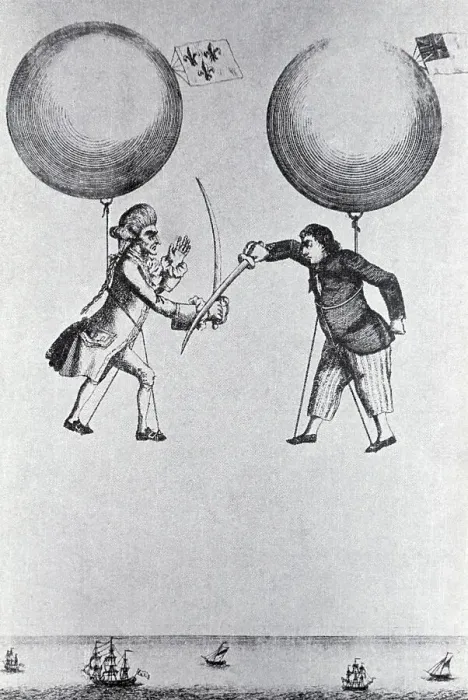 Framed Print : 18th-Century Engraving of a Duel in the Air Framed Print : 18th-Century Engraving of a Duel in the Air