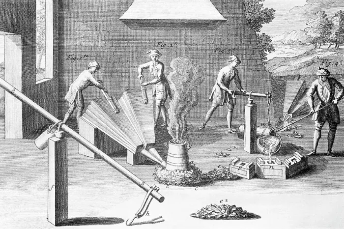 Framed Print : 18th-Century Engraving of Iron Casting Framed Print : 18th-Century Engraving of Iron Casting
