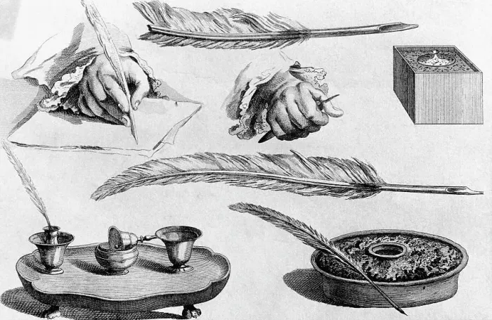 Framed Print : 18th-Century Engraving of Writing Implements Framed Print : 18th-Century Engraving of Writing Implements