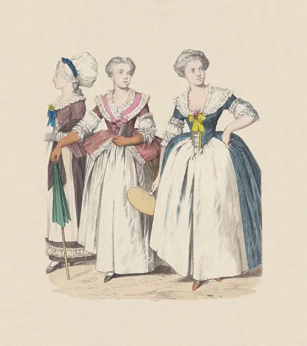 Framed Print : 18th century, German bourgeois costumes, hand-colored wood engraving, published c. 1880 Framed Print : 18th century, German bourgeois costumes, hand-colored wood engraving, published c. 1880